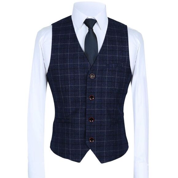 Men’s Mogu Blue Plaid 3 Piece Slim Fit Suit Jacket 40 Pants 36 NWT - Picture 2 of 14